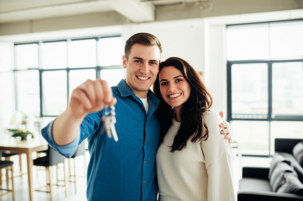 Fiatal Pár Lakáskulcsokkal